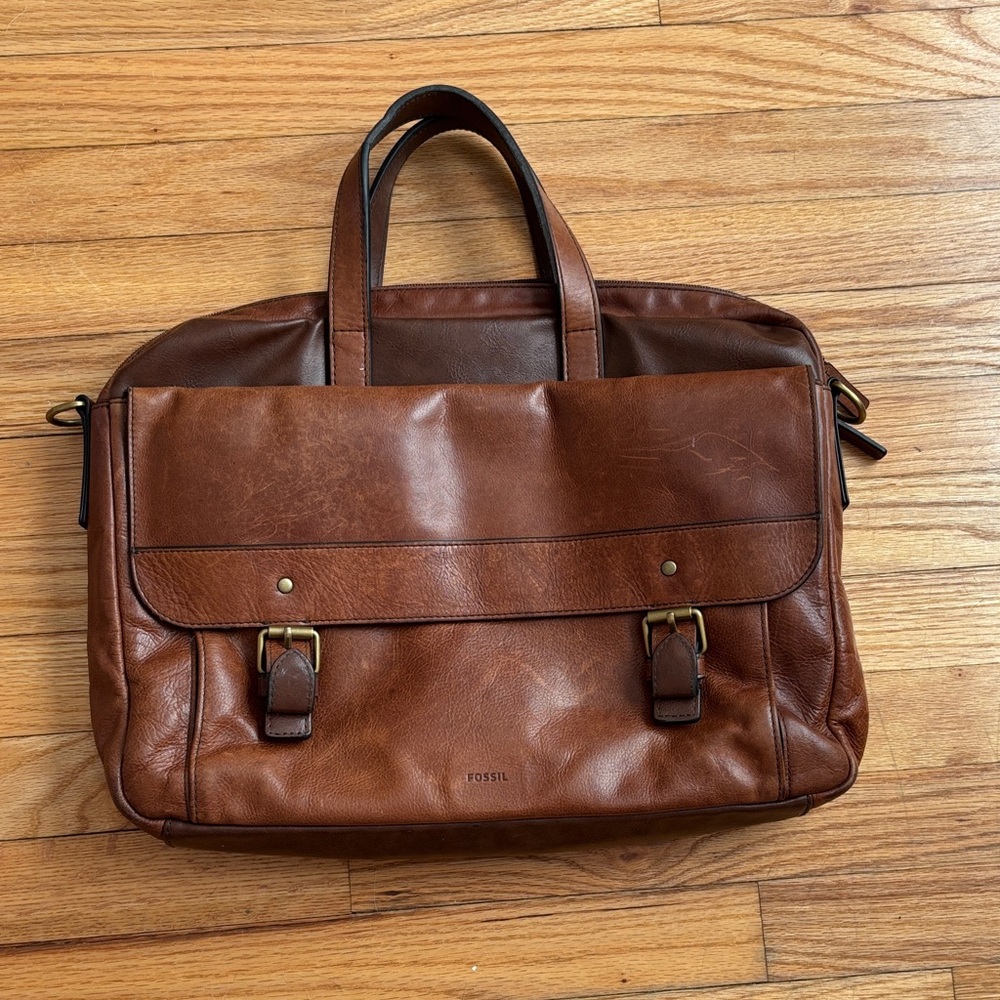 Fossil Rich Brown Leather Briefcase